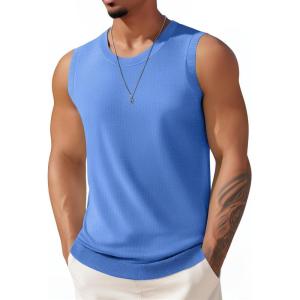 imageCOOFANDY Mens Casual Tank Tops Knit Crew Neck Sleeveless Shirts Summer Beach Tank Top Muscle Tee ShirtsBlue