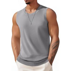imageCOOFANDY Mens Casual Tank Tops Knit Crew Neck Sleeveless Shirts Summer Beach Tank Top Muscle Tee ShirtsGrey