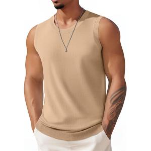 imageCOOFANDY Mens Casual Tank Tops Knit Crew Neck Sleeveless Shirts Summer Beach Tank Top Muscle Tee ShirtsLight Brown