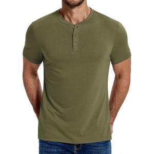 imageCOOFANDY Mens Henley Shirts Cotton Short Sleeve Casual TShirt Button Henley Basic TeeArmy Green