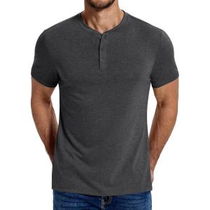 imageCOOFANDY Mens Henley Shirts Cotton Short Sleeve Casual TShirt Button Henley Basic TeeDark Grey