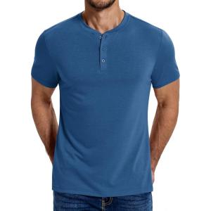 imageCOOFANDY Mens Henley Shirts Cotton Short Sleeve Casual TShirt Button Henley Basic TeeDenim Blue