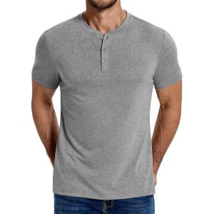 imageCOOFANDY Mens Henley Shirts Cotton Short Sleeve Casual TShirt Button Henley Basic TeeGrey