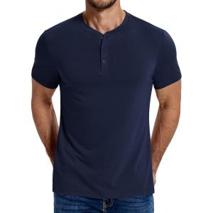 imageCOOFANDY Mens Henley Shirts Cotton Short Sleeve Casual TShirt Button Henley Basic TeeNavy Blue