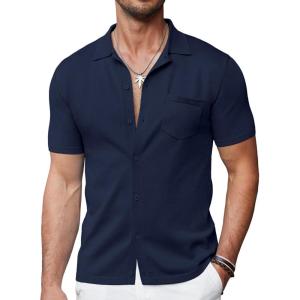 imageCOOFANDY Mens Short Sleeve Knit Shirts Button Down Vintage Polo Casual Beach ShirtsNavy Blue