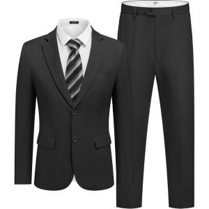 imageCOOFANDY Mens 2 Piece Suit Slim Fit 2 Button Formal Jacket Suits Pants Set for Wedding Business PromBlack