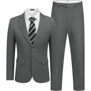 imageCOOFANDY Mens 2 Piece Suit Slim Fit 2 Button Formal Jacket Suits Pants Set for Wedding Business PromDark Grey