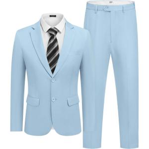 imageCOOFANDY Mens 2 Piece Suit Slim Fit 2 Button Formal Jacket Suits Pants Set for Wedding Business PromLight Blue