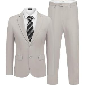imageCOOFANDY Mens 2 Piece Suit Slim Fit 2 Button Formal Jacket Suits Pants Set for Wedding Business PromLight Grey