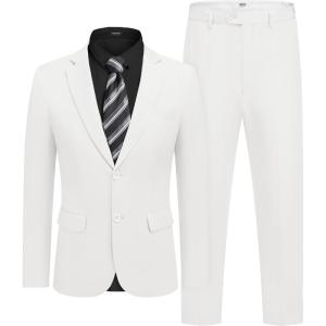 imageCOOFANDY Mens 2 Piece Suit Slim Fit 2 Button Formal Jacket Suits Pants Set for Wedding Business PromWhite
