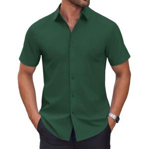 imageCOOFANDY Mens Short Sleeve Dress Shirts Wrinkle Free Casual Button Down Shirts Summer Untucked Dress ShirtArmy Green