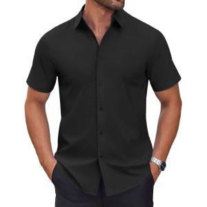 imageCOOFANDY Mens Short Sleeve Dress Shirts Wrinkle Free Casual Button Down Shirts Summer Untucked Dress ShirtBlack