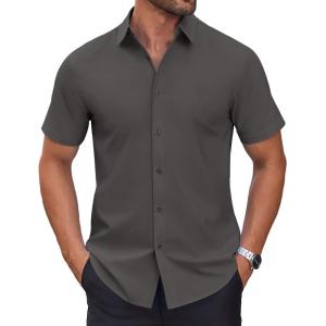 imageCOOFANDY Mens Short Sleeve Dress Shirts Wrinkle Free Casual Button Down Shirts Summer Untucked Dress ShirtDark Grey