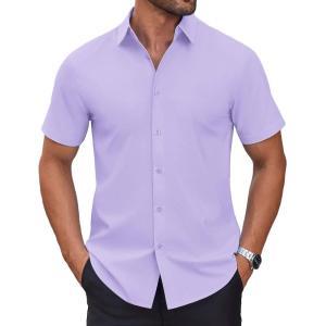 imageCOOFANDY Mens Short Sleeve Dress Shirts Wrinkle Free Casual Button Down Shirts Summer Untucked Dress ShirtLavender