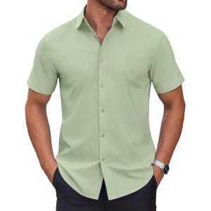 imageCOOFANDY Mens Short Sleeve Dress Shirts Wrinkle Free Casual Button Down Shirts Summer Untucked Dress ShirtLight Green