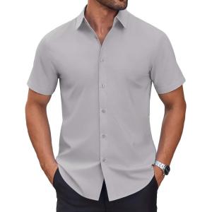 imageCOOFANDY Mens Short Sleeve Dress Shirts Wrinkle Free Casual Button Down Shirts Summer Untucked Dress ShirtLight Grey