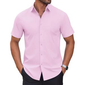 imageCOOFANDY Mens Short Sleeve Dress Shirts Wrinkle Free Casual Button Down Shirts Summer Untucked Dress ShirtPink