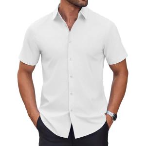 imageCOOFANDY Mens Short Sleeve Dress Shirts Wrinkle Free Casual Button Down Shirts Summer Untucked Dress ShirtWhite