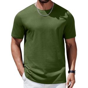 imageCOOFANDY Mens TShirts 100 Cotton Heavyweight Premium Short Sleeve Shirt Crew Neck Basic TshirtArmy Green
