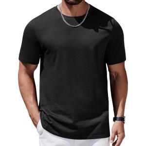 imageCOOFANDY Mens TShirts 100 Cotton Heavyweight Premium Short Sleeve Shirt Crew Neck Basic TshirtBlack