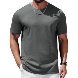 imageCOOFANDY Mens TShirts 100 Cotton Heavyweight Premium Short Sleeve Shirt Crew Neck Basic TshirtDark Green Grey