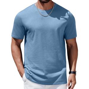 imageCOOFANDY Mens TShirts 100 Cotton Heavyweight Premium Short Sleeve Shirt Crew Neck Basic TshirtGrey Blue