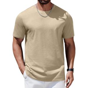 imageCOOFANDY Mens TShirts 100 Cotton Heavyweight Premium Short Sleeve Shirt Crew Neck Basic TshirtKhaki