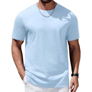imageCOOFANDY Mens TShirts 100 Cotton Heavyweight Premium Short Sleeve Shirt Crew Neck Basic TshirtLight Blue