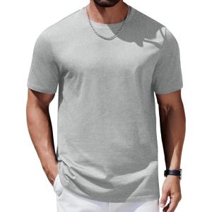 imageCOOFANDY Mens TShirts 100 Cotton Heavyweight Premium Short Sleeve Shirt Crew Neck Basic TshirtLight Heather Grey