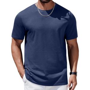 imageCOOFANDY Mens TShirts 100 Cotton Heavyweight Premium Short Sleeve Shirt Crew Neck Basic TshirtNavy