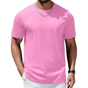 imageCOOFANDY Mens TShirts 100 Cotton Heavyweight Premium Short Sleeve Shirt Crew Neck Basic TshirtPink