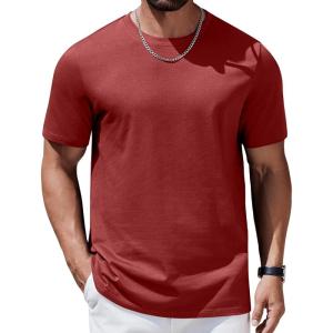 imageCOOFANDY Mens TShirts 100 Cotton Heavyweight Premium Short Sleeve Shirt Crew Neck Basic TshirtWine Red