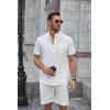 imageCOOFANDY Mens 2 Piece Cotton Linen Sets Summer Beach Outfits Casual Short Sleeve Henley Shirts and Vacation ShortsAll White