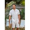 imageCOOFANDY Mens 2 Piece Cotton Linen Sets Summer Beach Outfits Casual Short Sleeve Henley Shirts and Vacation ShortsAll White