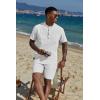 imageCOOFANDY Mens 2 Piece Cotton Linen Sets Summer Beach Outfits Casual Short Sleeve Henley Shirts and Vacation ShortsAll White