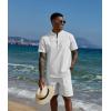 imageCOOFANDY Mens 2 Piece Cotton Linen Sets Summer Beach Outfits Casual Short Sleeve Henley Shirts and Vacation ShortsAll White