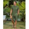 imageCOOFANDY Mens 2 Piece Cotton Linen Sets Summer Beach Outfits Casual Short Sleeve Henley Shirts and Vacation ShortsArmy Green