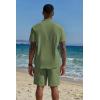 imageCOOFANDY Mens 2 Piece Cotton Linen Sets Summer Beach Outfits Casual Short Sleeve Henley Shirts and Vacation ShortsArmy Green