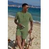 imageCOOFANDY Mens 2 Piece Cotton Linen Sets Summer Beach Outfits Casual Short Sleeve Henley Shirts and Vacation ShortsArmy Green