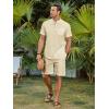 imageCOOFANDY Mens 2 Piece Cotton Linen Sets Summer Beach Outfits Casual Short Sleeve Henley Shirts and Vacation ShortsBeige
