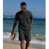 imageCOOFANDY Mens 2 Piece Cotton Linen Sets Summer Beach Outfits Casual Short Sleeve Henley Shirts and Vacation ShortsBlack