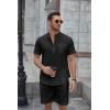 imageCOOFANDY Mens 2 Piece Cotton Linen Sets Summer Beach Outfits Casual Short Sleeve Henley Shirts and Vacation ShortsBlack