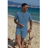 imageCOOFANDY Mens 2 Piece Cotton Linen Sets Summer Beach Outfits Casual Short Sleeve Henley Shirts and Vacation ShortsDenim Blue