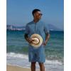 imageCOOFANDY Mens 2 Piece Cotton Linen Sets Summer Beach Outfits Casual Short Sleeve Henley Shirts and Vacation ShortsDenim Blue