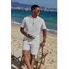 imageCOOFANDY Mens 2 Piece Cotton Linen Sets Summer Beach Outfits Casual Short Sleeve Henley Shirts and Vacation ShortsGrey