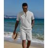 imageCOOFANDY Mens 2 Piece Cotton Linen Sets Summer Beach Outfits Casual Short Sleeve Henley Shirts and Vacation ShortsGrey