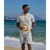 imageCOOFANDY Mens 2 Piece Cotton Linen Sets Summer Beach Outfits Casual Short Sleeve Henley Shirts and Vacation ShortsGrey