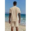 imageCOOFANDY Mens 2 Piece Cotton Linen Sets Summer Beach Outfits Casual Short Sleeve Henley Shirts and Vacation ShortsKhaki
