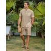 imageCOOFANDY Mens 2 Piece Cotton Linen Sets Summer Beach Outfits Casual Short Sleeve Henley Shirts and Vacation ShortsKhaki