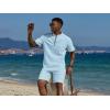imageCOOFANDY Mens 2 Piece Cotton Linen Sets Summer Beach Outfits Casual Short Sleeve Henley Shirts and Vacation ShortsLight Blue
